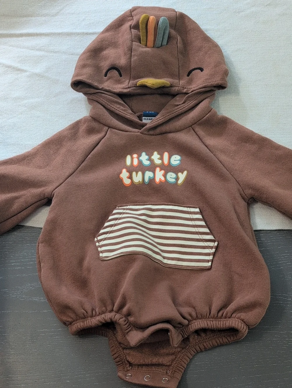 Little Turkey Brown Hooded Baby Onesie